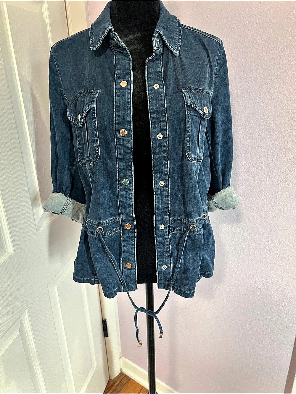 White House Black Market Utility Anorak Jacket Denim Jacket in Blue